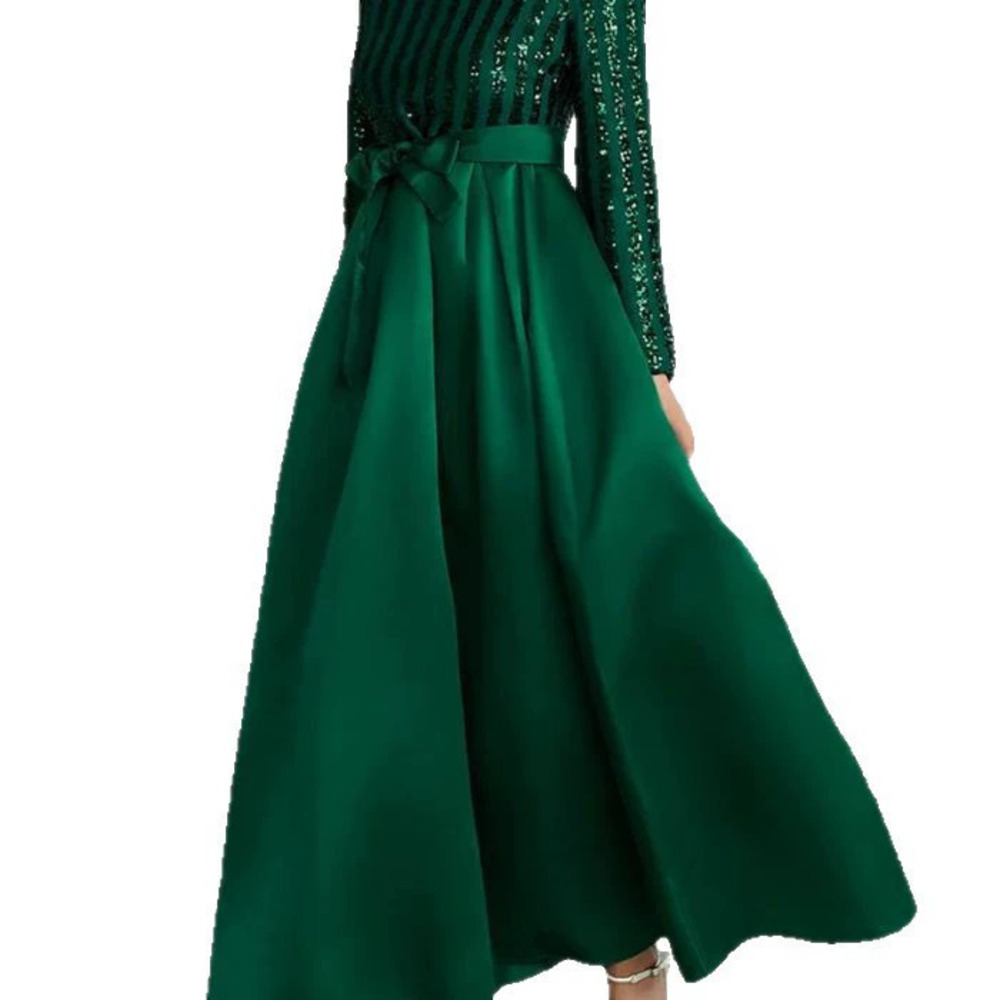 ZARA New Elegant Red Sequin Mid Waist Long Evening Gown for Hostess Banquet